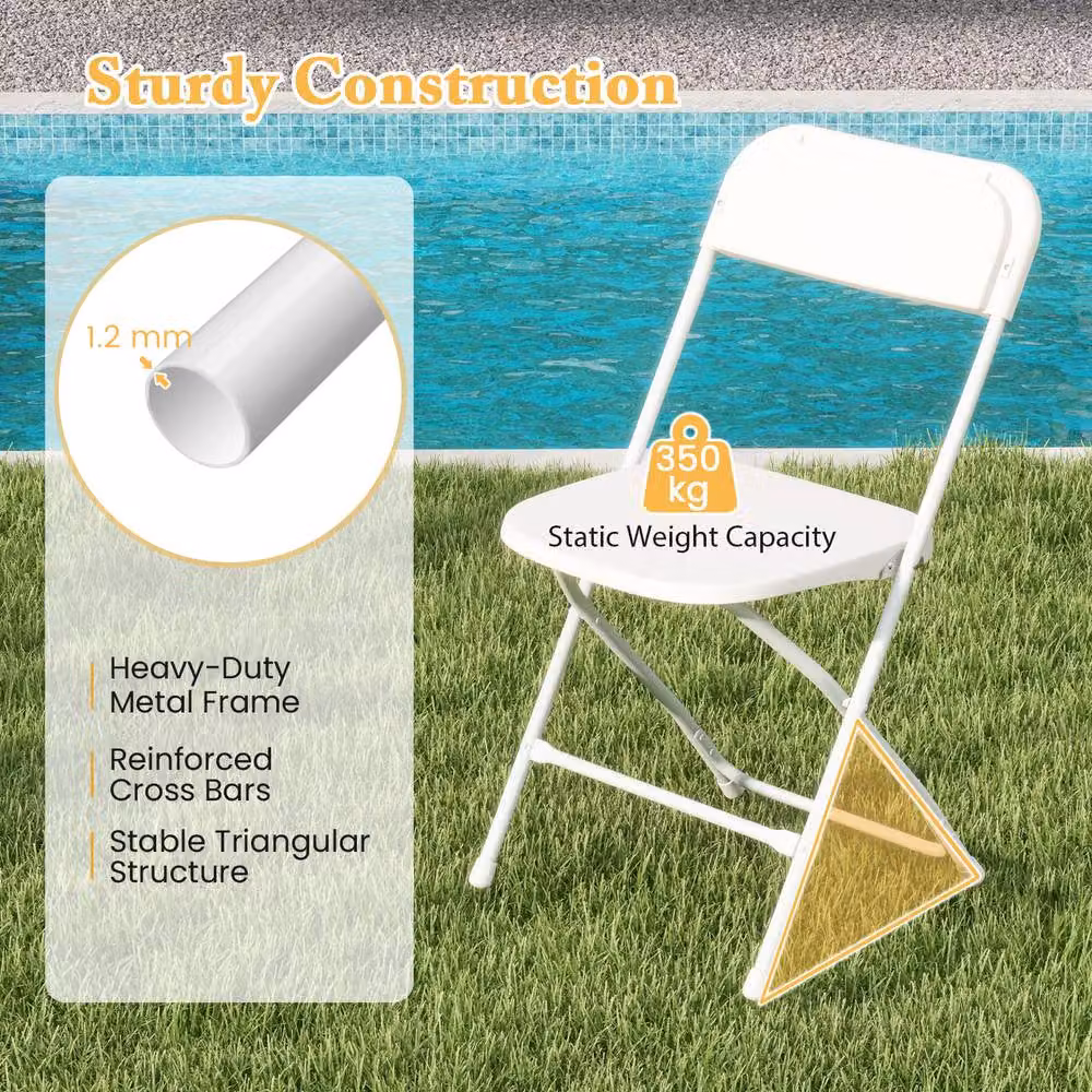 Gymax 4 Pack of White Metal and Plastic Folding Patio Chairs with Backrest – 4
