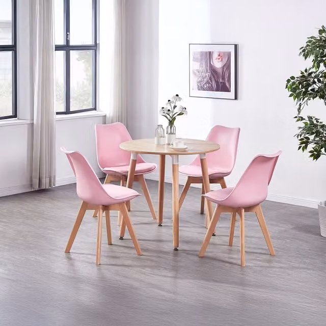 Life Interiors Lorenzo Round Dining Set with Table and 4 Chairs in Pink