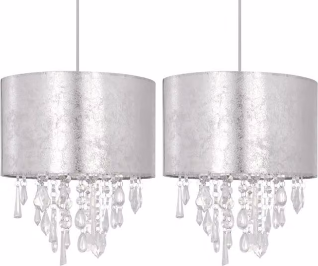 First Choice Lighting Set of 2 Silver Marble Effect Jewelled Round Light Shades