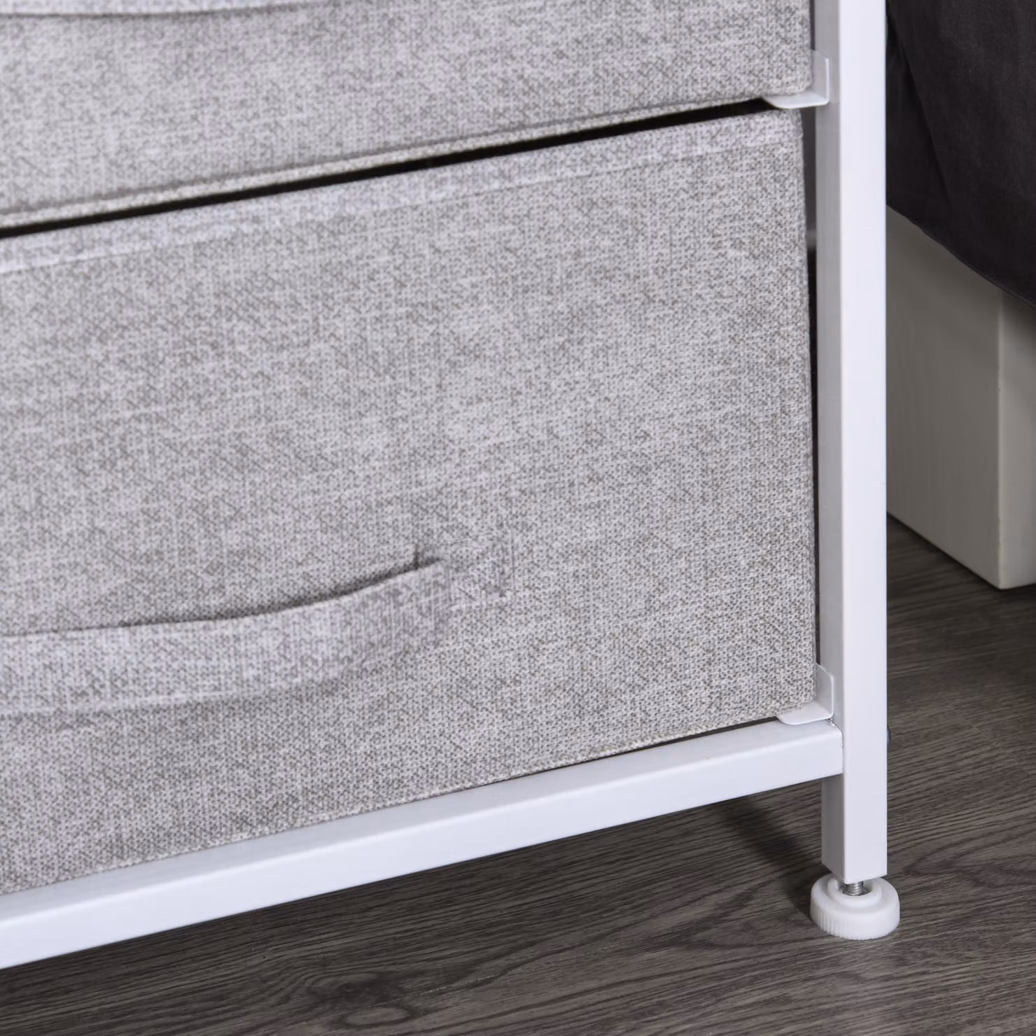 HOMCOM 5 Drawer Grey Linen Storage Chest with Metal Frame and Shelf – 5