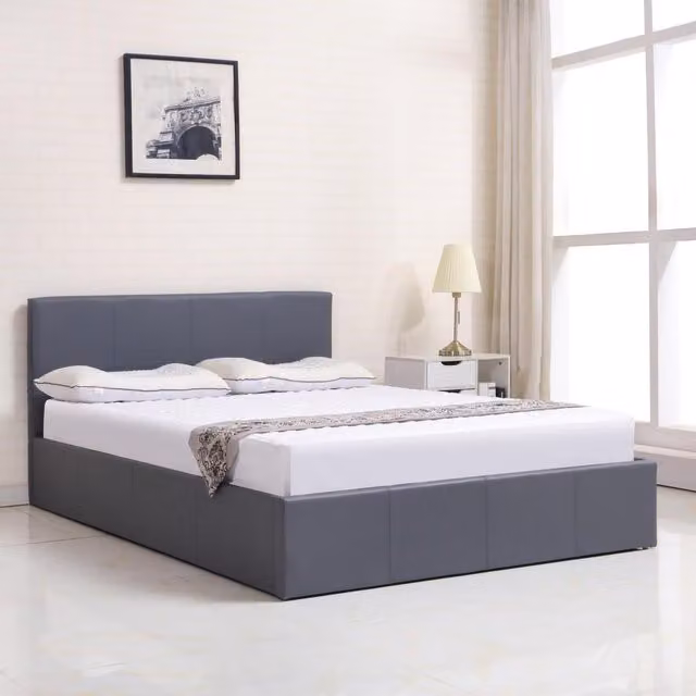 Kosy Koala Modern Grey Synthetic Leather Upholstered Ottoman Storage Bed Frame with Lift-Up Base, W/D/H: 90 x 190 cm