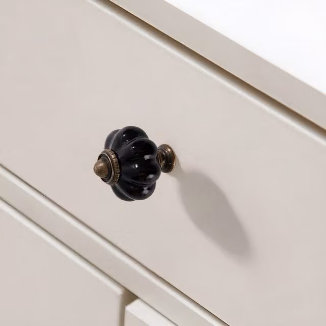 Darphe Pack of 6 Polished Black Pumpkin Shaped Ceramic Furniture Knobs