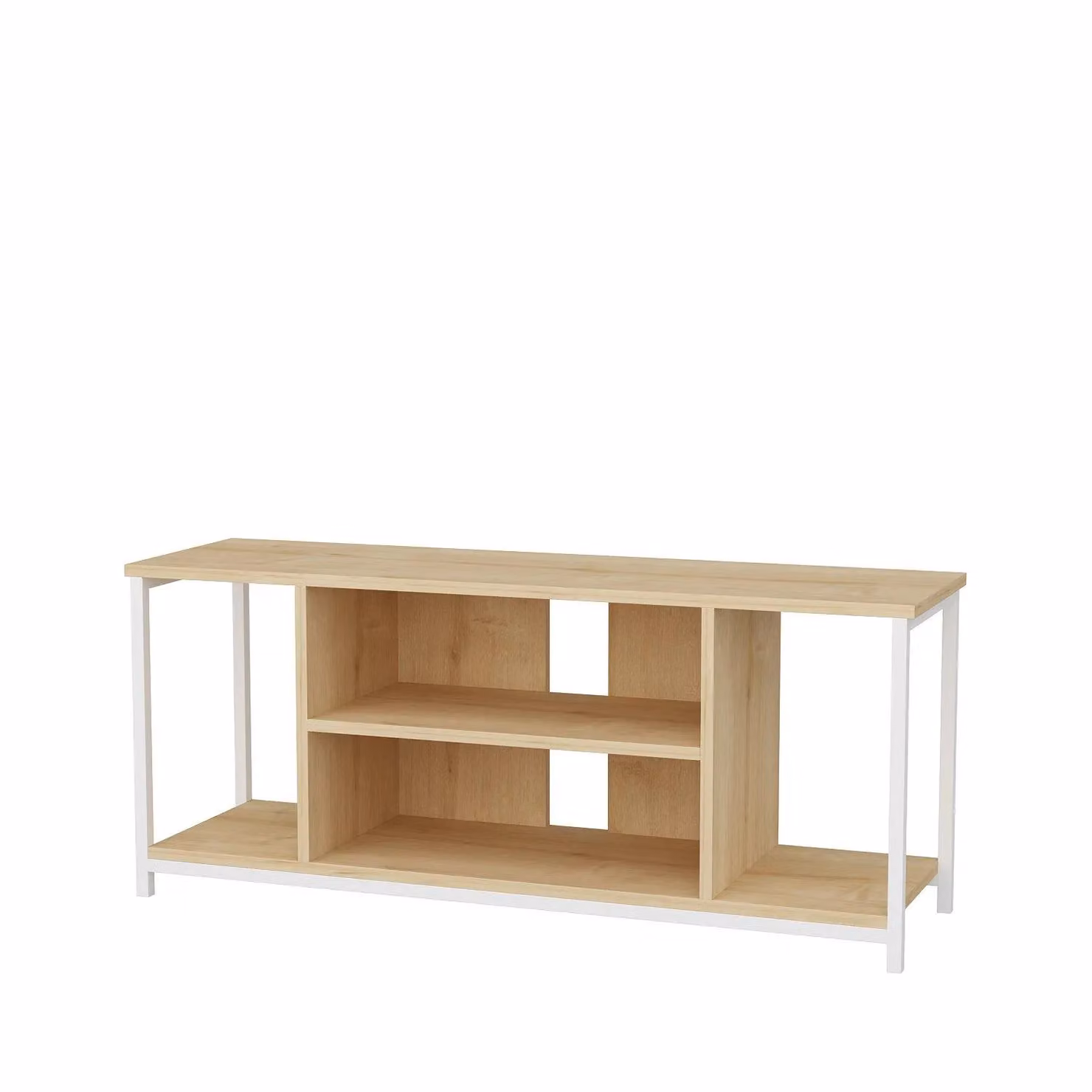 Decorotika Rinaldo Modern TV Unit in White and Brown with Media Compartments, W/D/H: 120 x 51 x 51 cm – 2