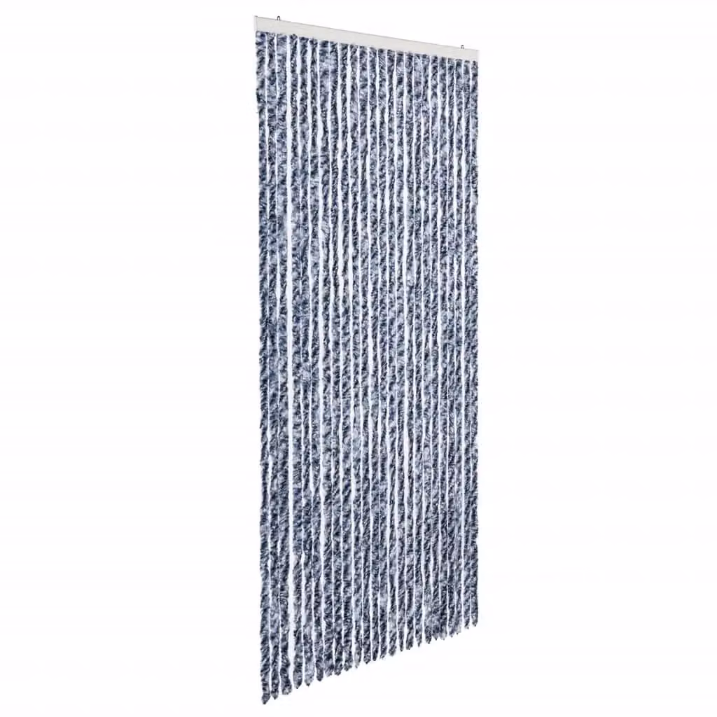 Berkfield Home Striped Chenille Insect Curtain in Blue, White and Silver, W/H: 100 x 220 cm – 2