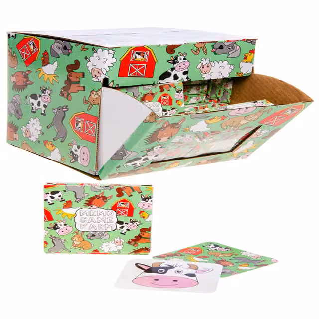 LG-Imports Pack of 12 Farm Animals Mini Memory Matching Card Games with 28 Cards, Multicolour