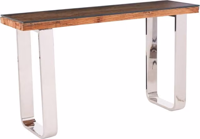 Orsina Kerala Natural U Shaped Base Console Table in Silver with Glass and Wood