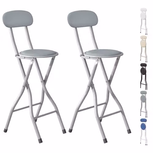 MCC Direct Set of 2 Folding Breakfast Bar Stools in Grey and White with Synthetic Leather Padded Seats and Metal Frames – 1