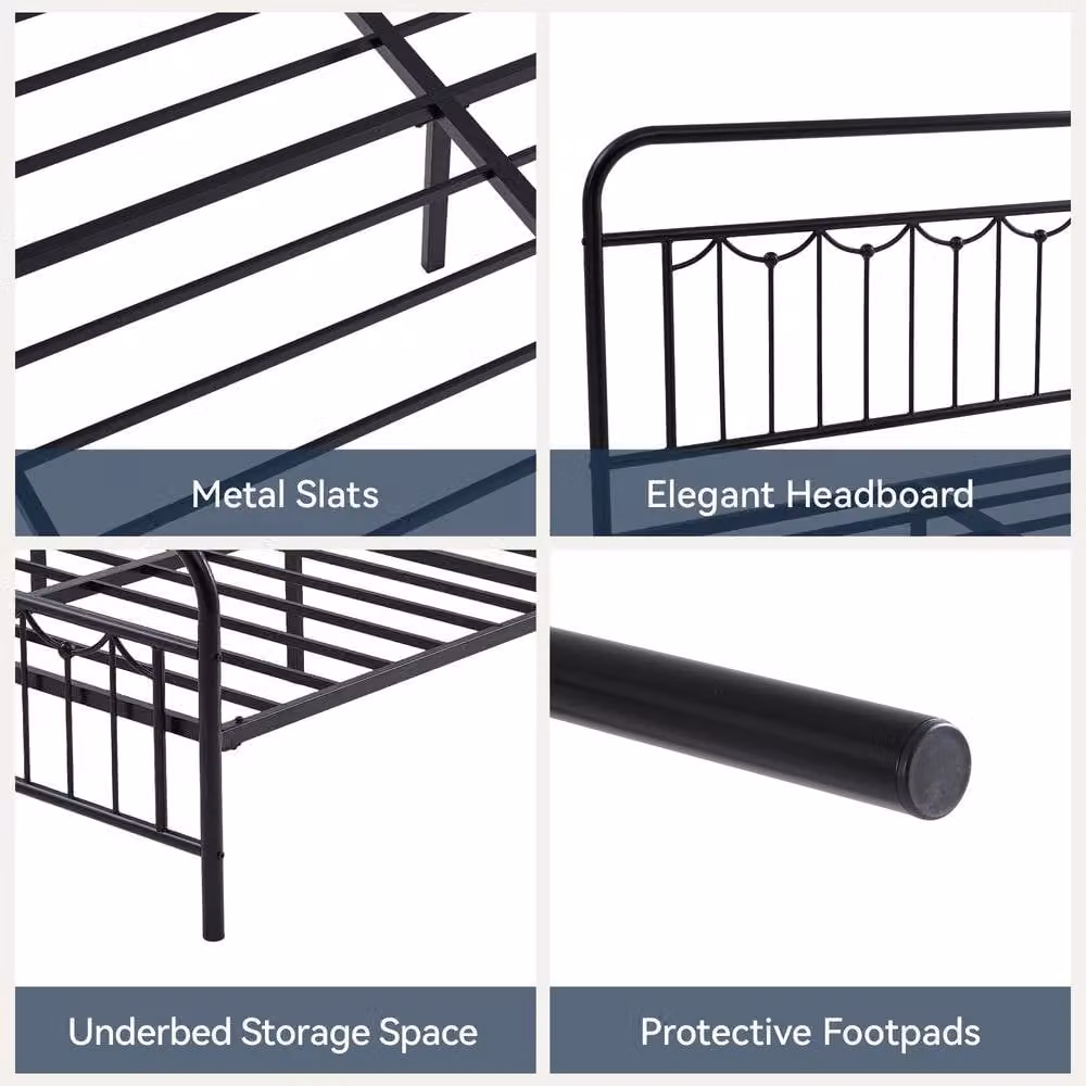 MCC Direct Frankie Metal Bed Frame with Headboard and Footboard, Black, Double (W: 140 cm, L: 200 cm) – 3