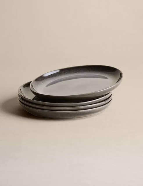 M&S Amberley Grey Reactive Stoneware Side Plates, Set of 4