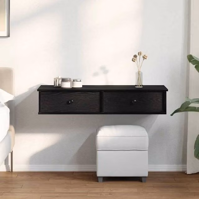 Berkfield Home Wall Mounted Shelf with Drawers in Black, W: 100 cm, D: 37.5 cm, H: 19 cm