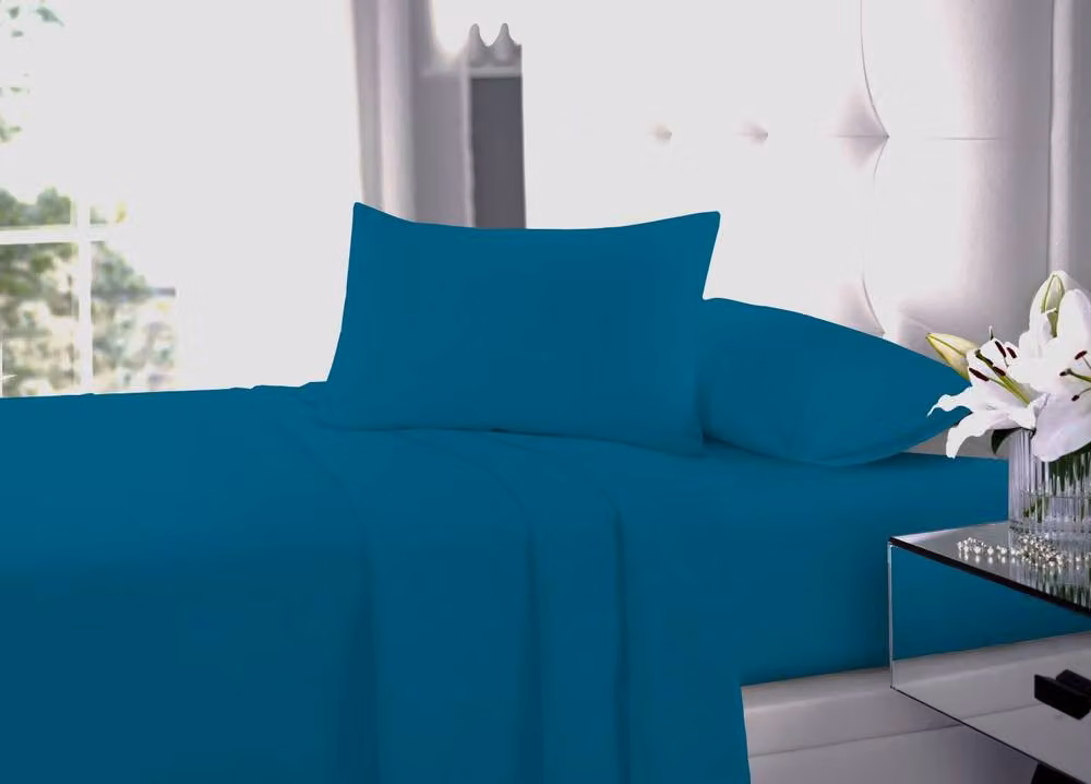 Homes-Linen Plain Dyed Polycotton Blend Easy Care Flat Sheet in Petrol, W/D/H: 140 x 200 cm – 2