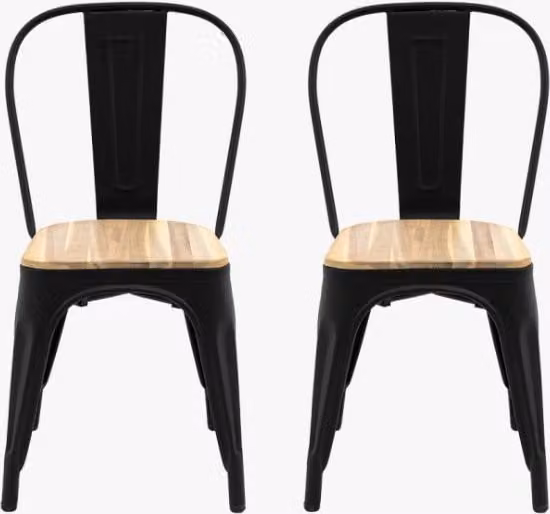 Perch & Parrow Chinwag Outdoor Dining Chairs, Set of Two, Black Acacia Wood and Metal