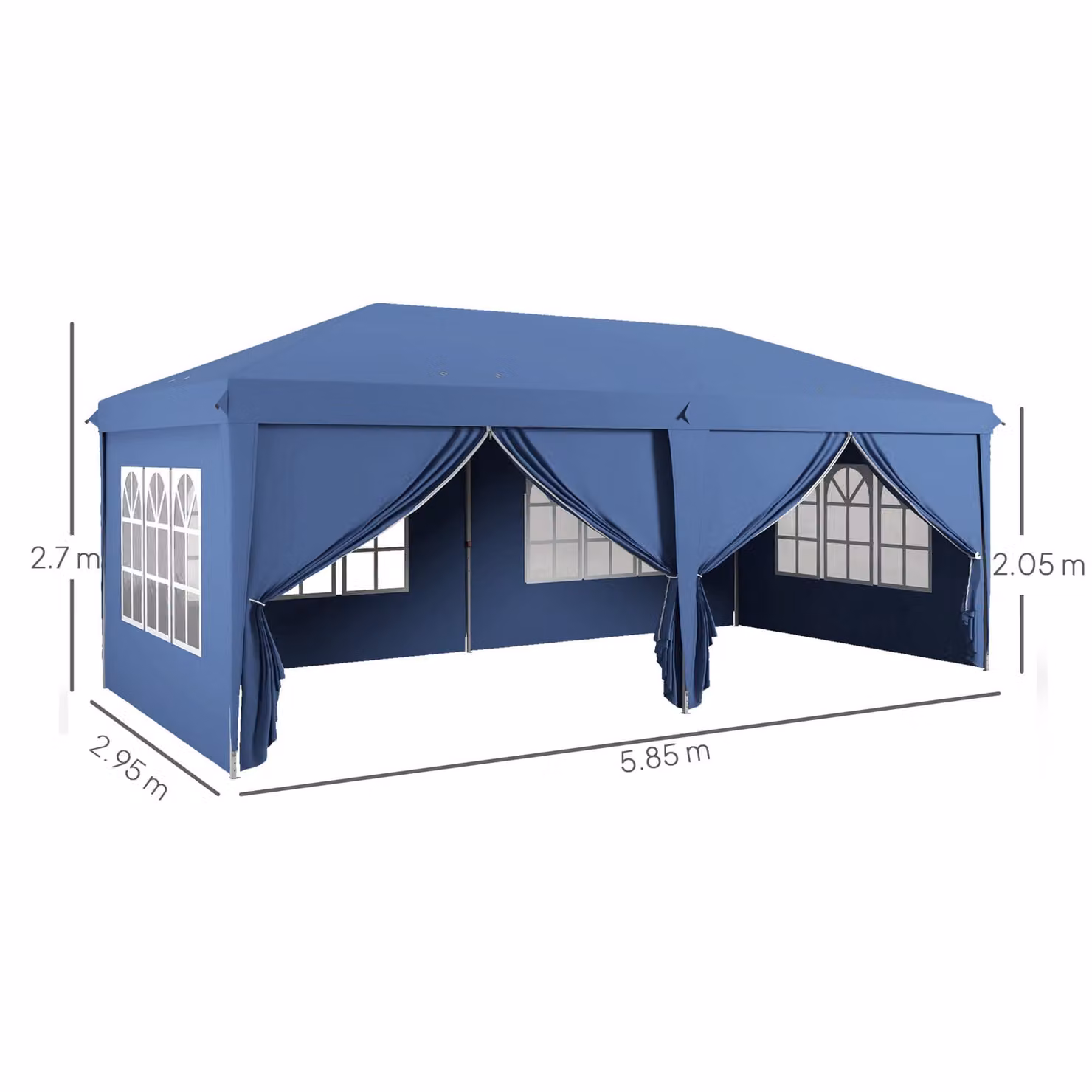 Outsunny Blue Pop-Up Gazebo with Curtain Walls, Windows and Steel Frame, W: 600 cm, D: 300 cm, H: 270 cm – 3