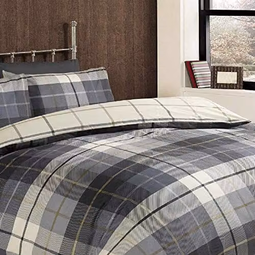 Rapport Home Lomond Check Flannelette Duvet Cover and Pillowcase Set in Blue – 2