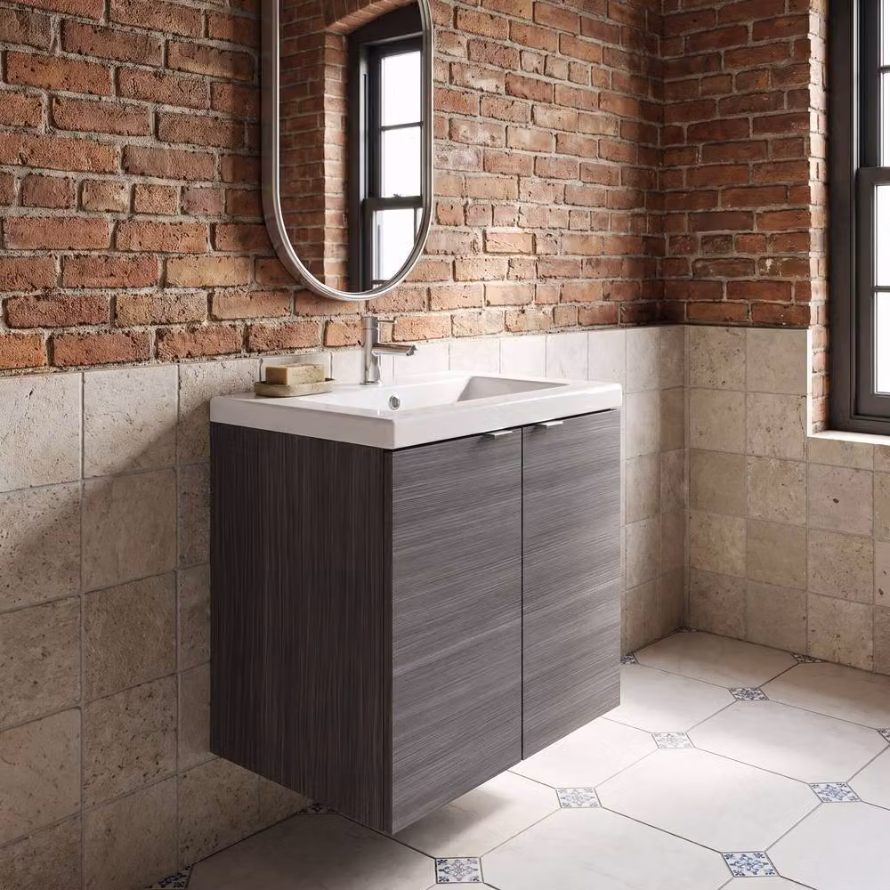 Balterley Alrewas 2 Door Wall Mounted Vanity Basin Unit in Anthracite Grey Woodgrain – 2