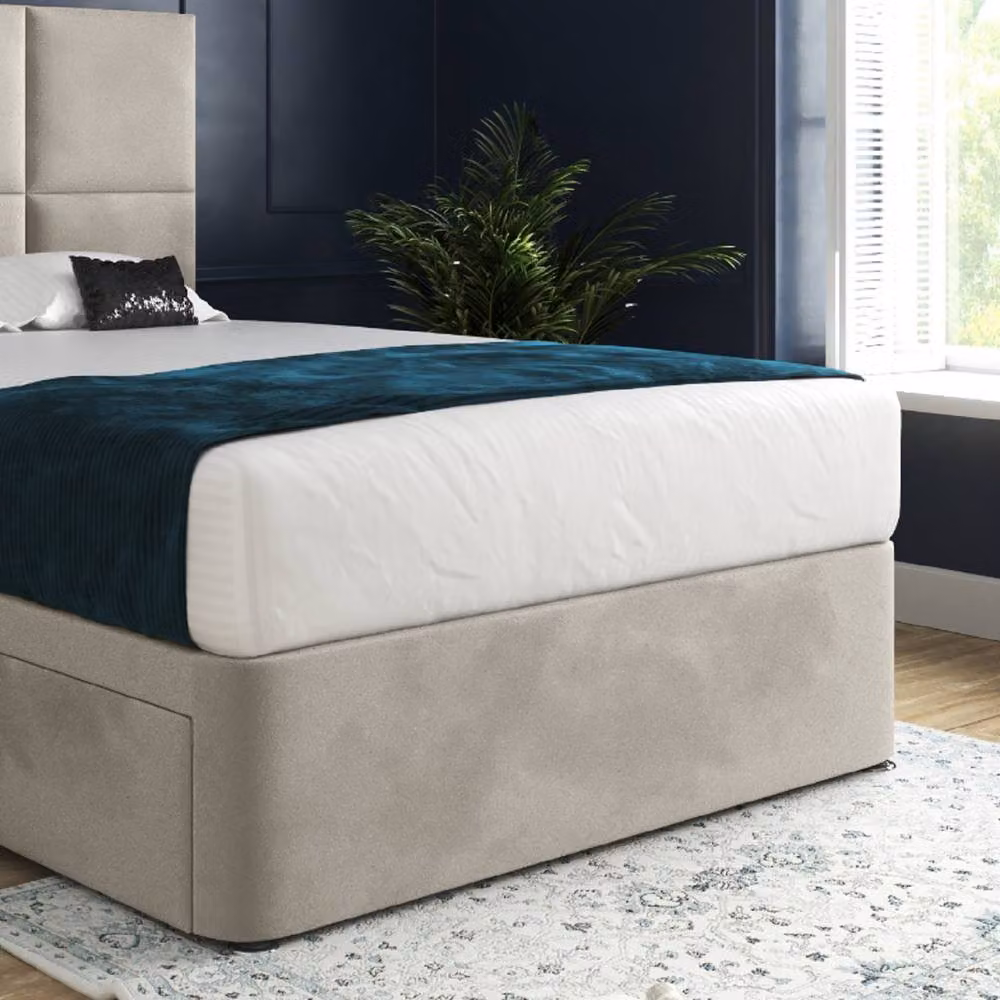 KDMD Itchen Upholstered Designer Bed Frame with Floorstanding Headboard and Drawers in Beige, Size: 180 x 200 cm – 5