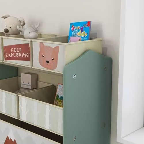ZONEKIZ Kids Toy Storage Unit with 6 Fabric Bins, Green, W: 63 cm, D: 30 cm, H: 66 cm – 5
