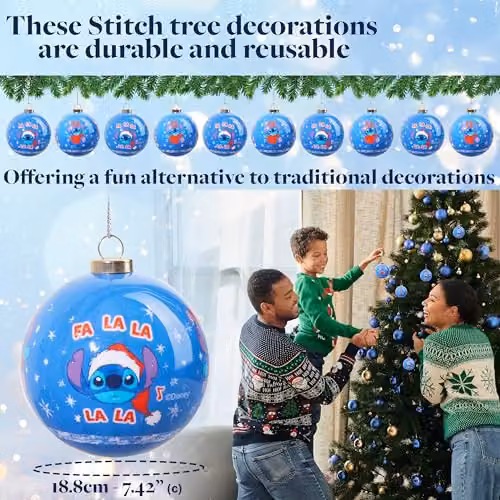 Disney Stitch Christmas Hanging Bauble Ornaments, Pack of 10, Blue and Purple – 4