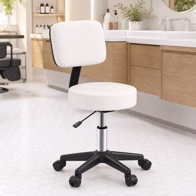 STILVORA Adjustable Height Salon Stool with Backrest in White