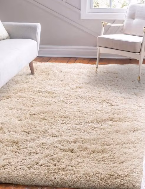 Asiatic Fluffy Shaggy Modern Rectangular Rug in Taupe and Beige