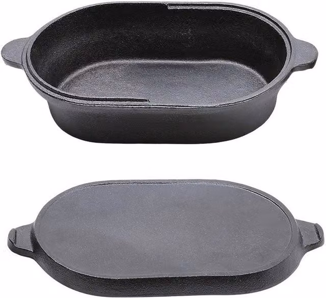 SPETLEK Uncoated Cast Iron Oval Dutch Oven Casserole Pot in Black