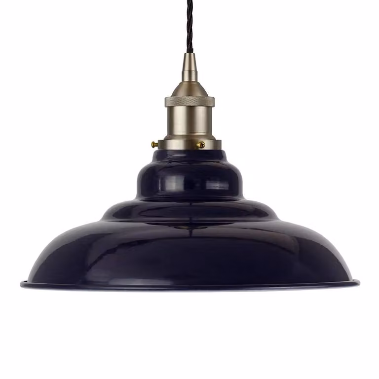 SE Home St Edmund's Suspended Pendant Light in Navy Blue with Brushed Chrome and Black Twisted Details