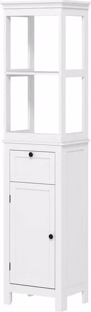 FORGEVIO Tall White Bathroom Cabinet with Soft Close Doors, Drawer and LED Lighting