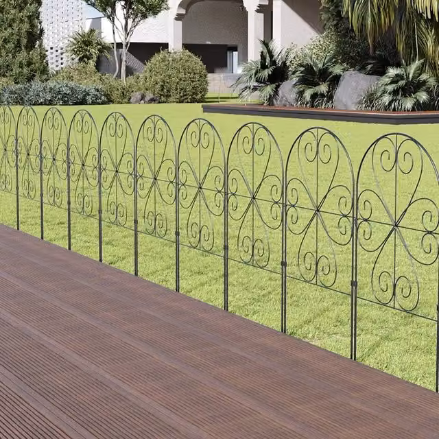 EONLION 10-Piece Black Powder-Coated Metal Decorative Garden Fencing, Height: 100 cm