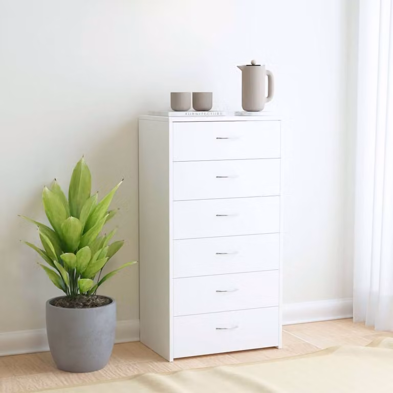 Berkfield Home White 6 Drawer Sideboard W/D/H: 50 x 34 x 96 cm