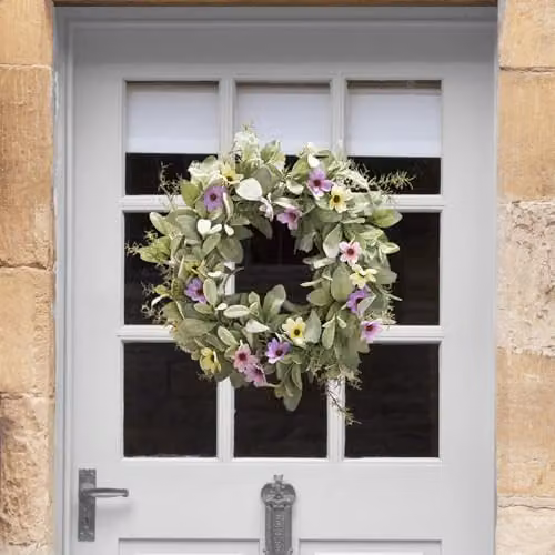 OHS Pink Artificial Floral Wreath with Lavender and Leaves, W/D/H: 50 x 50 x 10 cm – 2