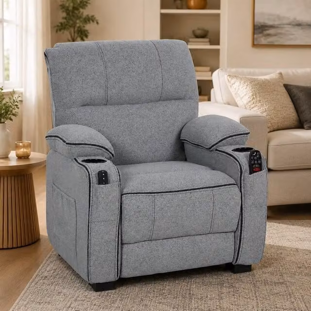 STILVORA Grey Velvet Electric Recliner Armchair with Massage and Heat