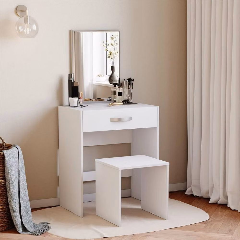 FORGEVIO Modern Dressing Table and Stool Set in White – 2
