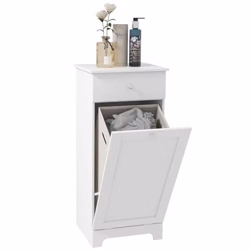 HOMCOM White Modern Bathroom Storage Cabinet with Internal Drawers, W/D/H: 40 x 40 x 90.5 cm – 1