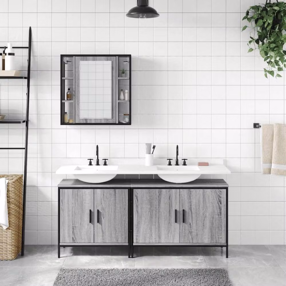 Berkfield Home 3 Piece Modern Grey Bathroom Cabinet Set – 2