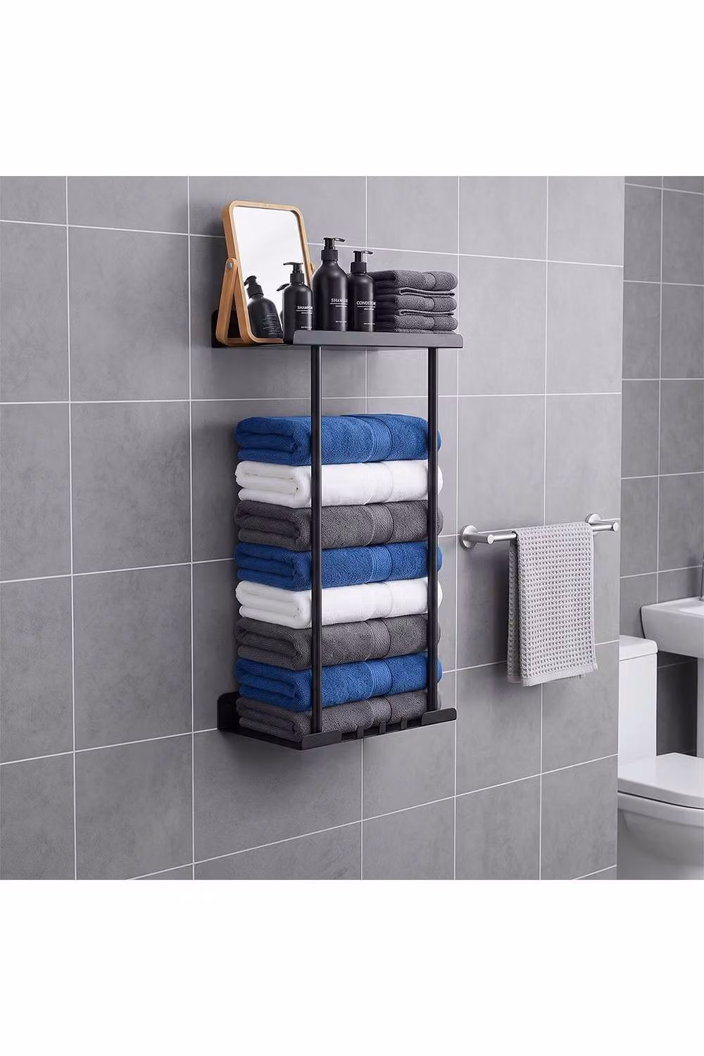 Living and Home Wall Mounted Adjustable Metal Towel Rack in Black – 2