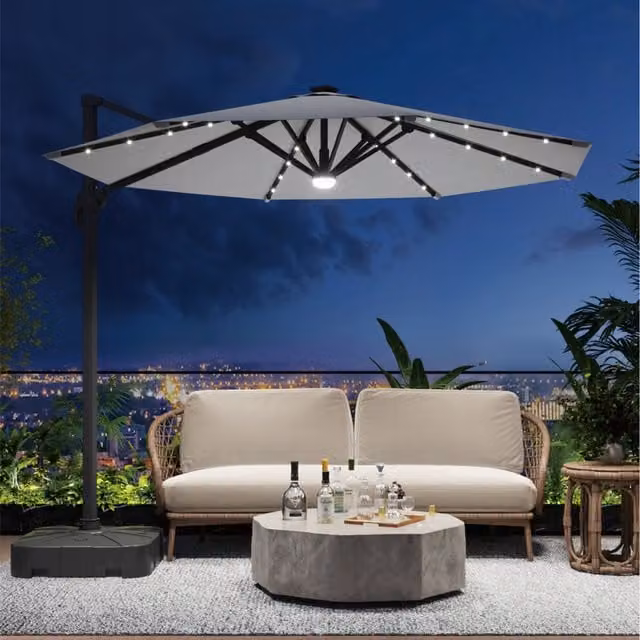 Breeins Cantilever Parasol with LED Lights and Fillable Base in Grey
