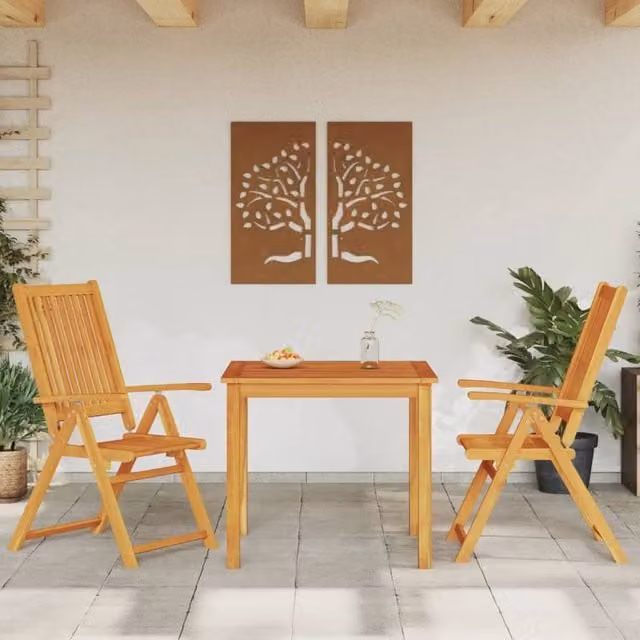 Berkfield Home 3 Piece Acacia Wood Garden Dining Set in Brown – 1