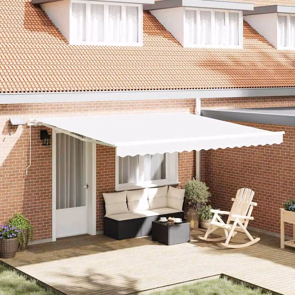 Berkfield Home Manual Retractable Wall-Mounted Awning with LED in White, W: 400 cm, D: 350 cm – 2