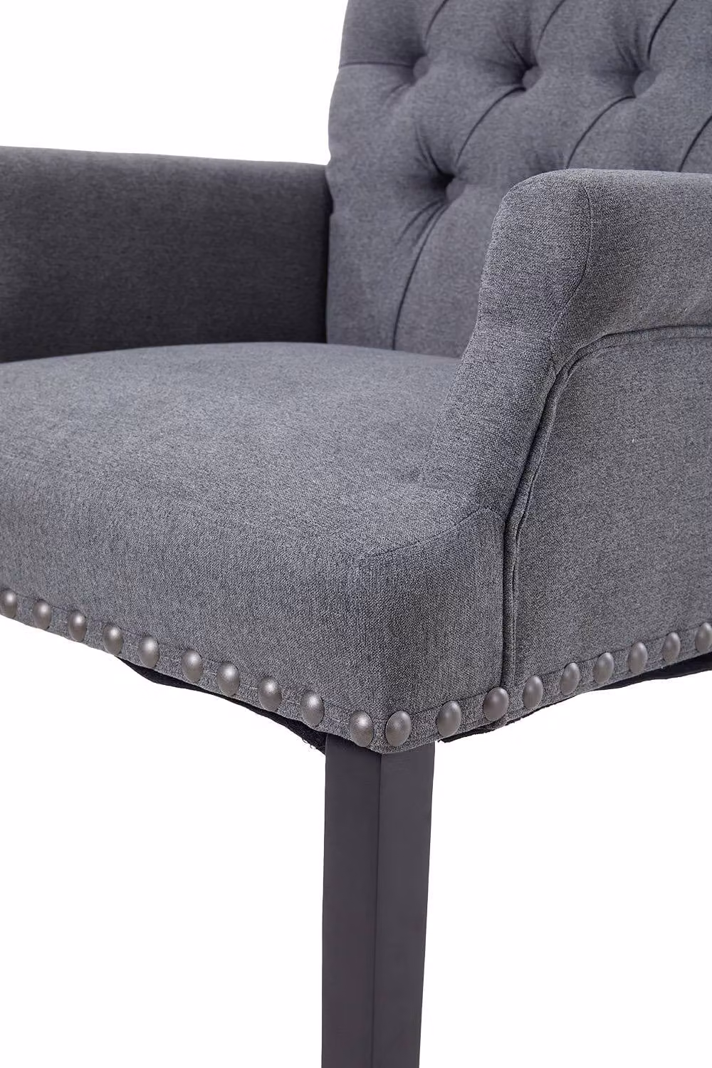 Garden Sanctuary Grey Fabric Upholstered Dining Chair with Armrests and Rubberwood Frame – 4