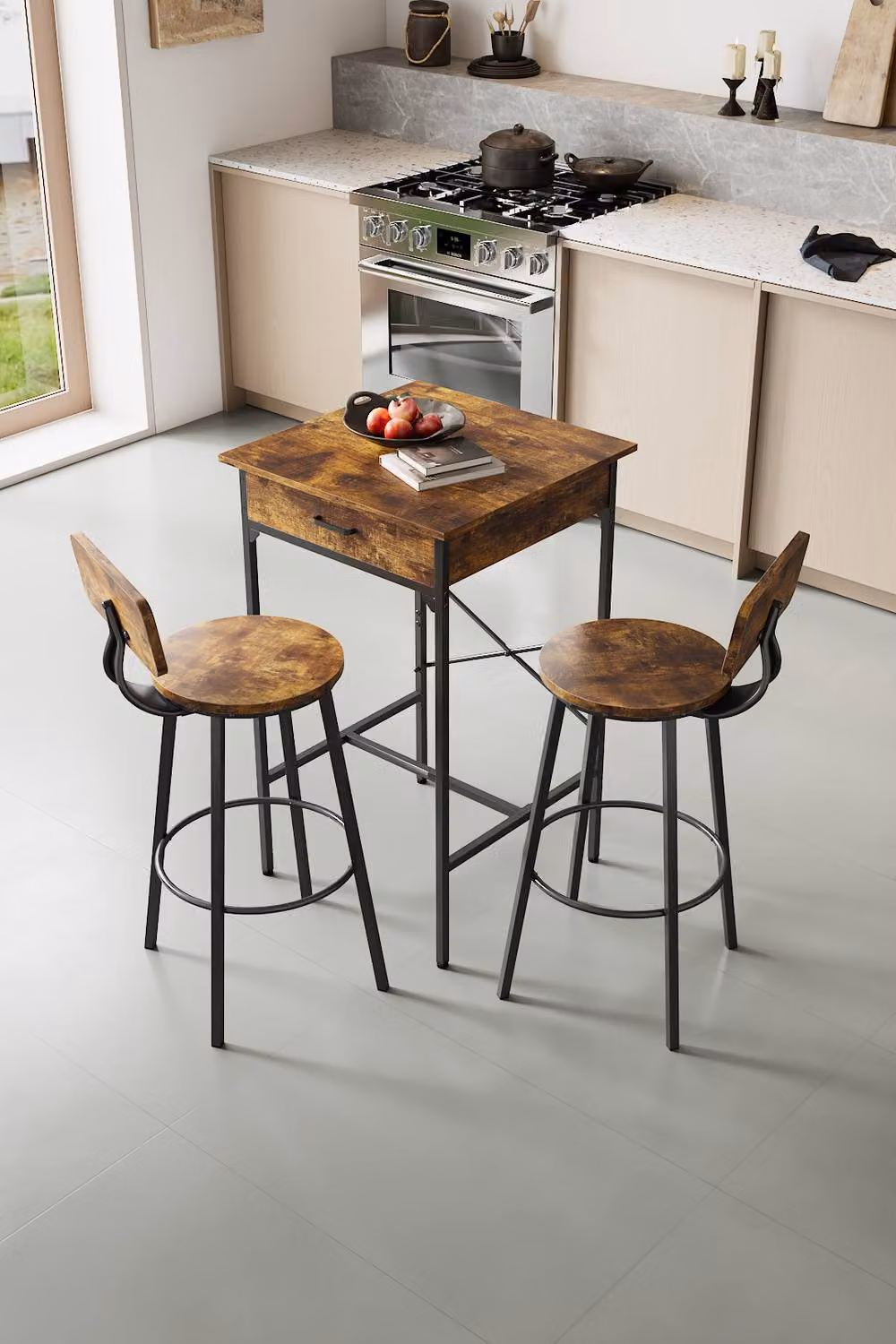 Living and Home Modern Square Tall Wood Table in Brown – 4