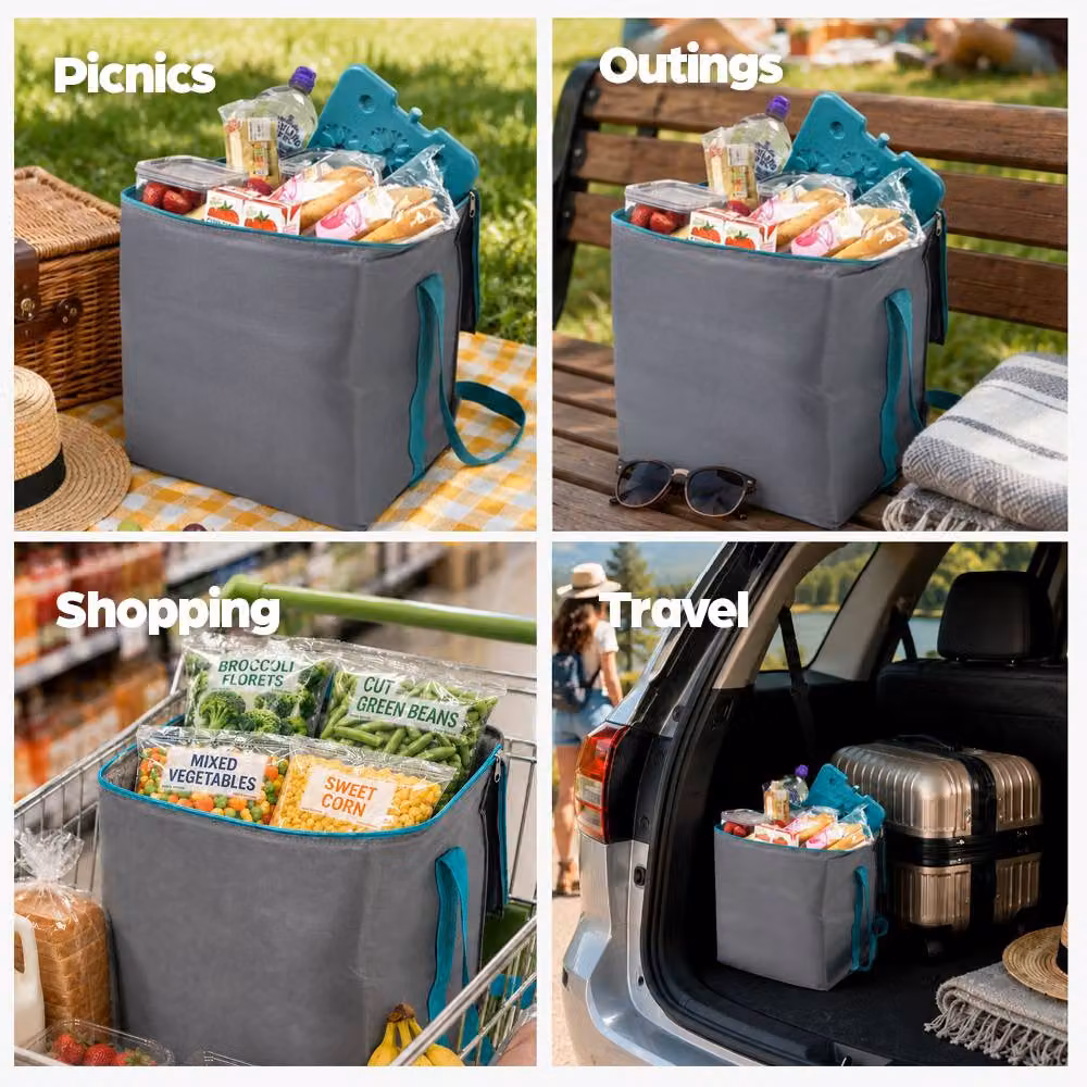 LIVIVO 28L Insulated Cooler Bag with Free Freezer Block in Grey – 4