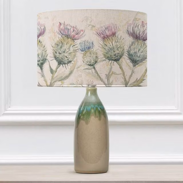 Voyage Maison Narvi Ceramic Tabletop Lamp with Thistle Glen Eva Fabric Lampshade in Green