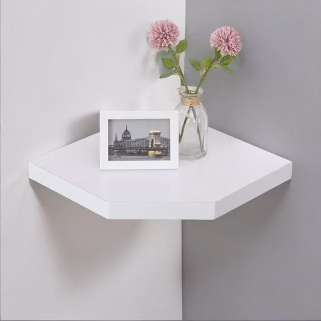 Rafaelo Mobilia White Wall Mounted Corner Floating Shelf