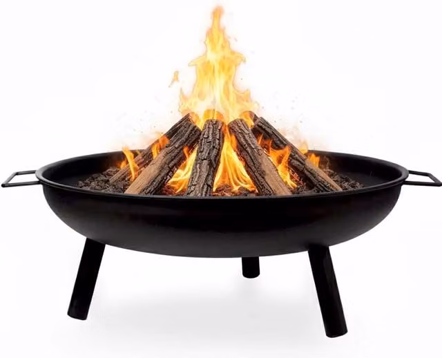 VOGREX Black Metal Folding Fire Pit Bowl for Outdoor Garden and Camping