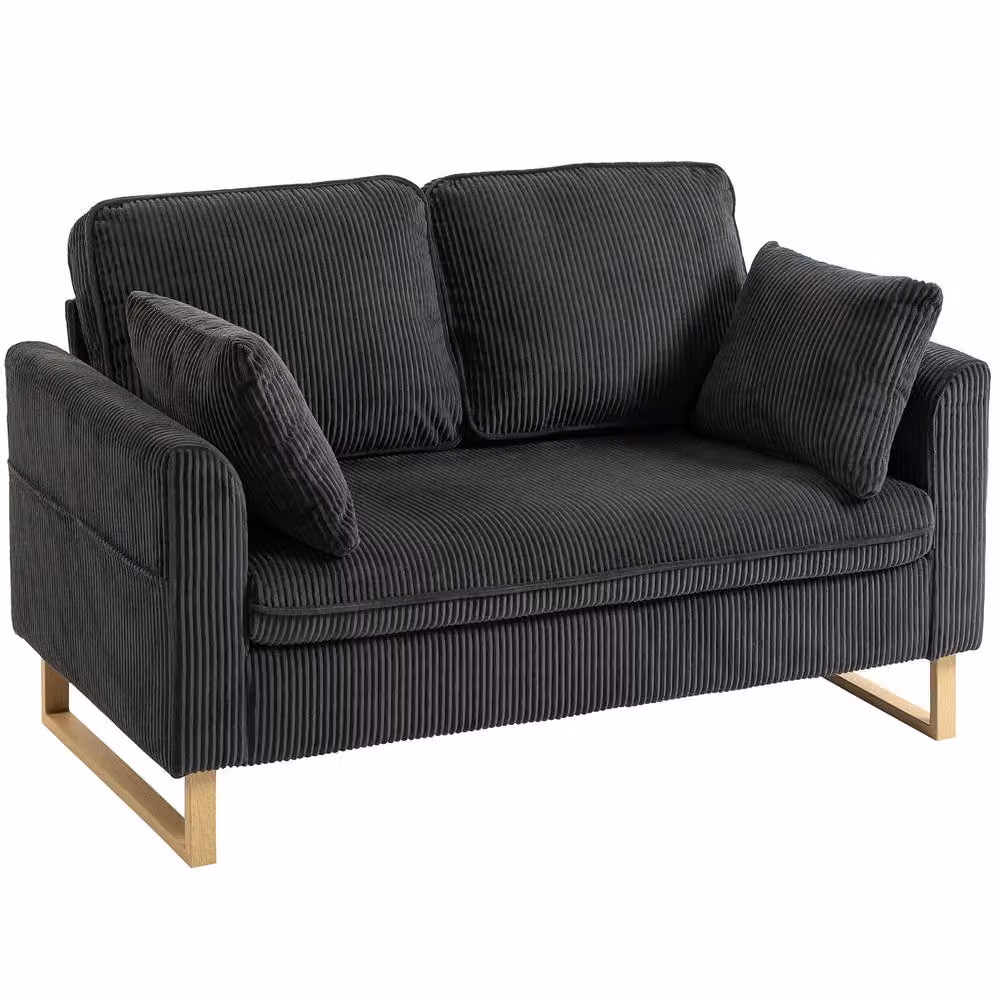 HOMCOM 2 Seater Corduroy Upholstered Sofa in Grey with Scatter Cushions – 2