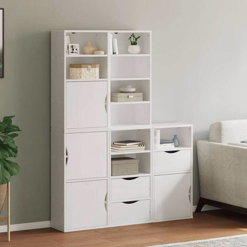 Berkfield Home ODDA Side Cabinets, 5 Piece Set in White Solid Wood Pine, W/D/H: 40 x 24 x 79 cm – 2