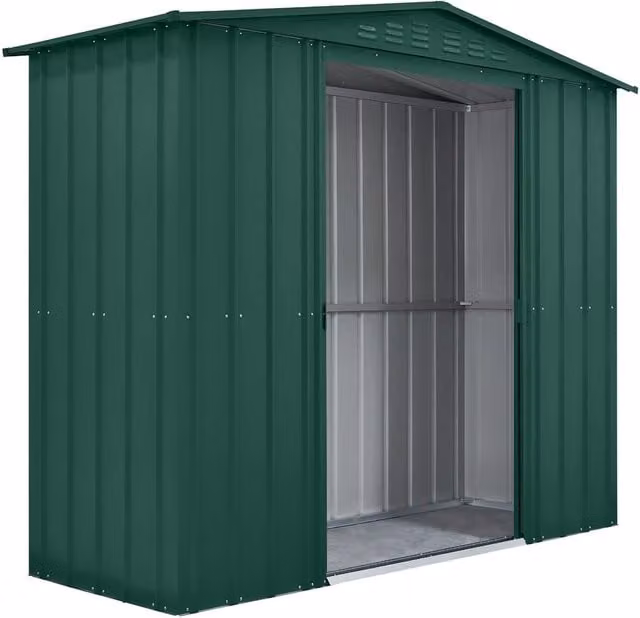 Globel Apex Metal Garden Shed in Green, Galvanised Steel, H: 198 cm, W: 182 cm, D: 92 cm