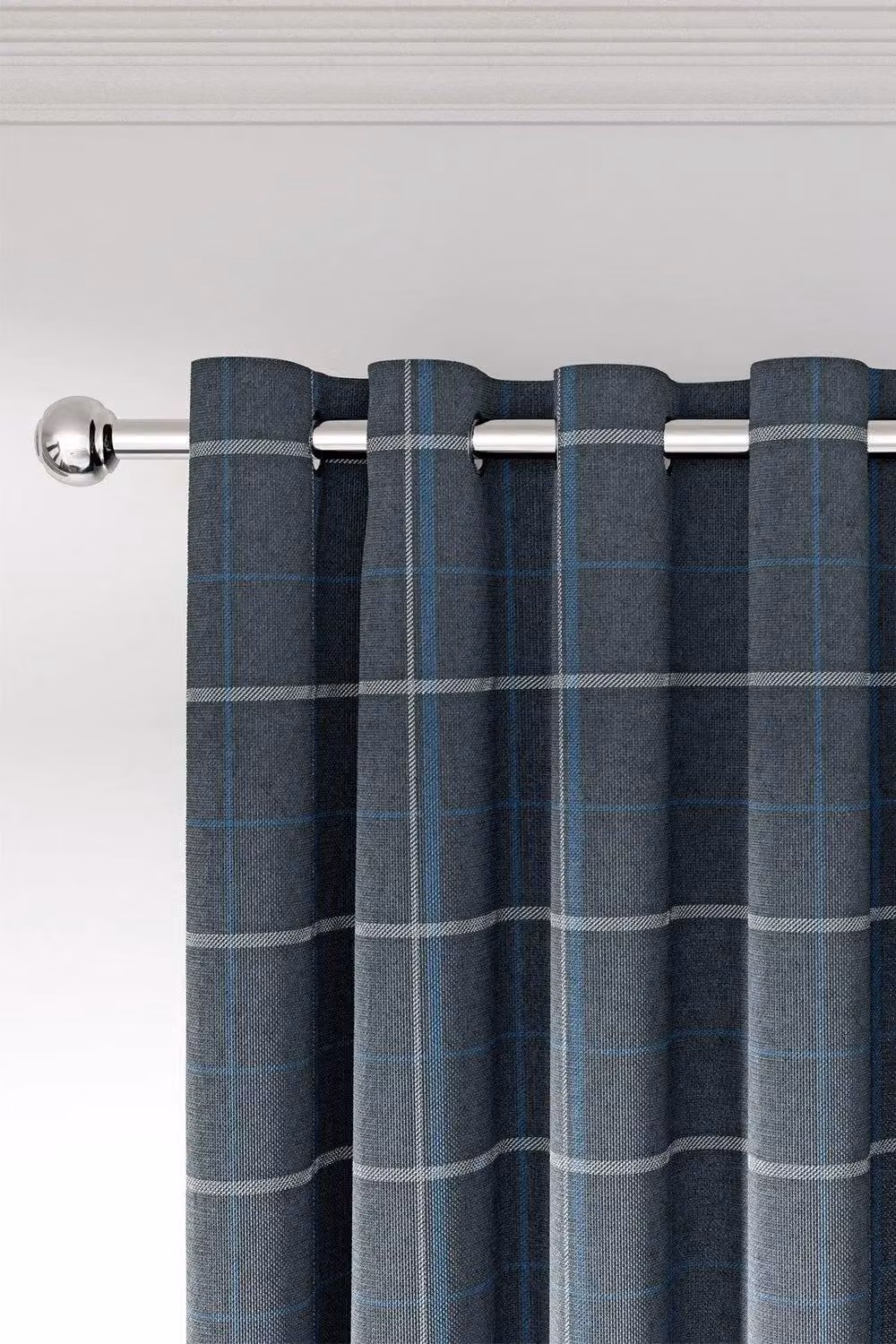 Helena Springfield Harper Checked Eyelet Curtains in Blue, Silver and Anthracite, Width: 167 cm, Drop: 183 cm – 2