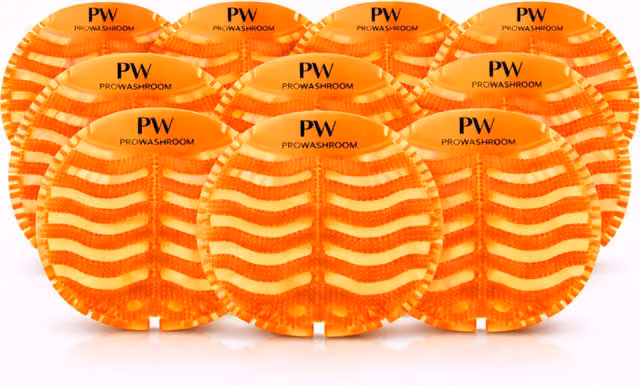 Pro-Washroom Urinal Mats, Pack of 10, Fresh Orange Scent with Anti-Splash and 30 Day Odour Control