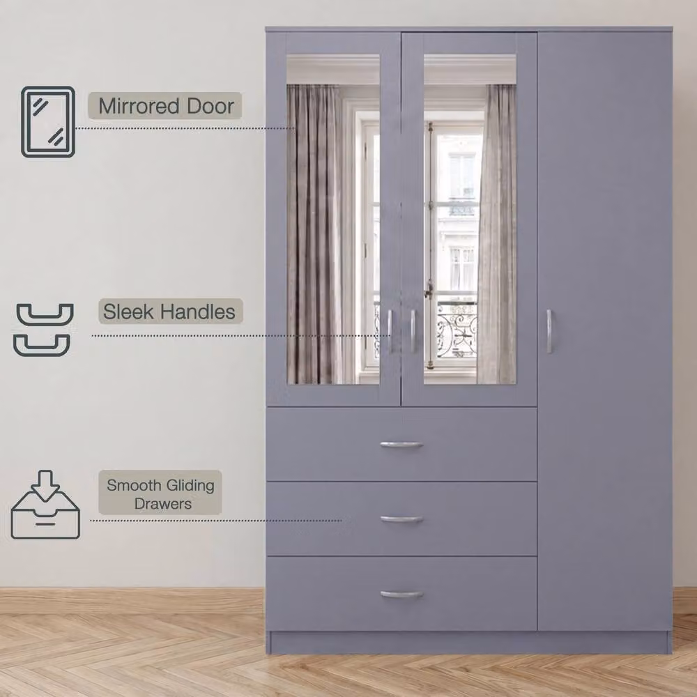 Vida Designs Riano 3 Door 3 Drawer Mirrored Wardrobe in Grey – 4